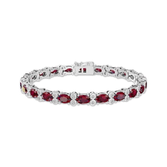 Oval-Cut Lab-Created Ruby & White Lab-Created Sapphire Bracelet Sterling Silver 7.5"