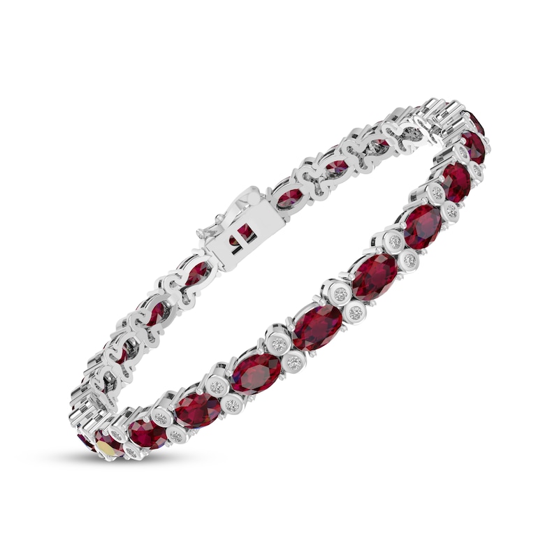 Oval-Cut Lab-Created Ruby & White Lab-Created Sapphire Bracelet Sterling Silver 7.5"