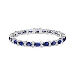 Oval-Cut Blue Lab-Created Sapphire & White Lab-Created Sapphire Bracelet Sterling Silver 7.5&quot;