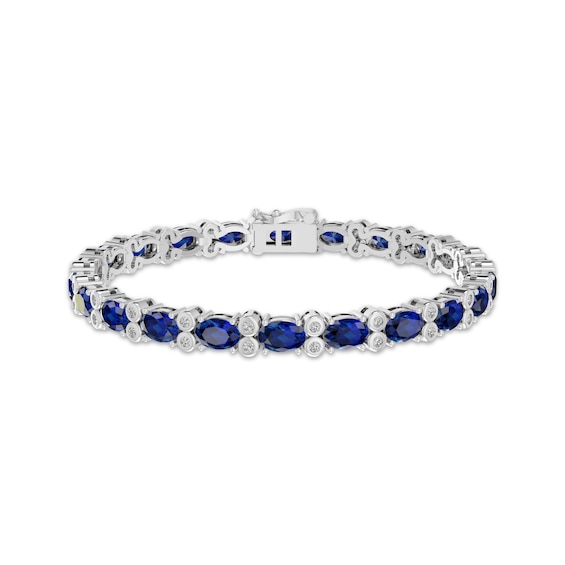 Oval-Cut Blue Lab-Created Sapphire & White Lab-Created Sapphire Bracelet Sterling Silver 7.5"
