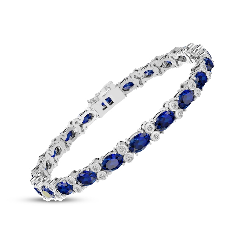 Main Image 2 of Oval-Cut Blue Lab-Created Sapphire & White Lab-Created Sapphire Bracelet Sterling Silver 7.5&quot;