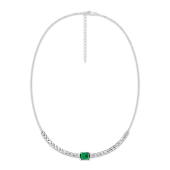 Octagon-Cut Lab-Created Emerald & White Lab-Created Sapphire Necklace Sterling Silver 18"