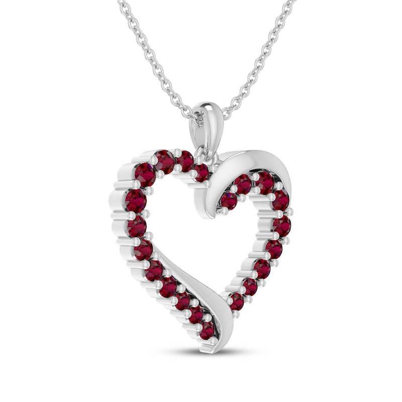 Lab-Created Ruby Heart Necklace Sterling Silver 18