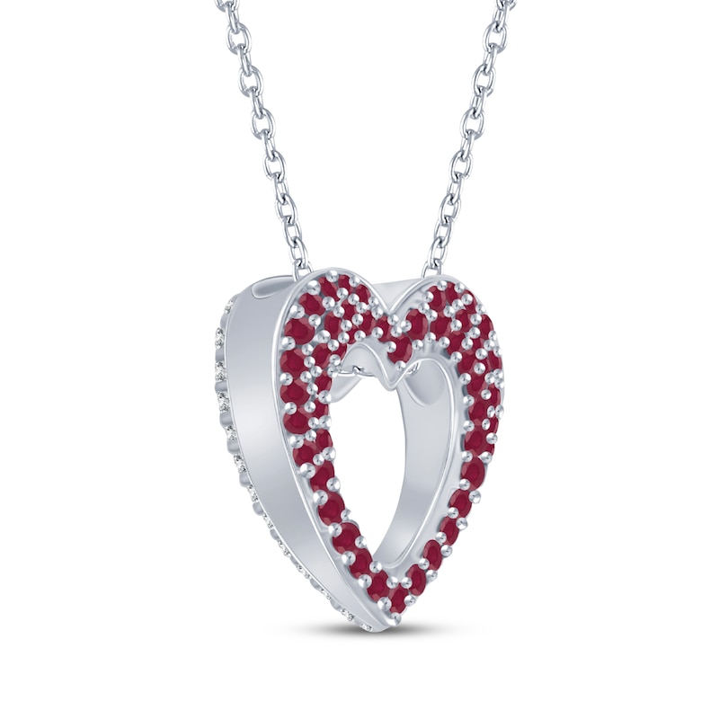 Main Image 2 of Lab-Created Ruby & White Lab-Created Sapphire Double-Sided Heart Necklace Sterling Silver 18&quot;