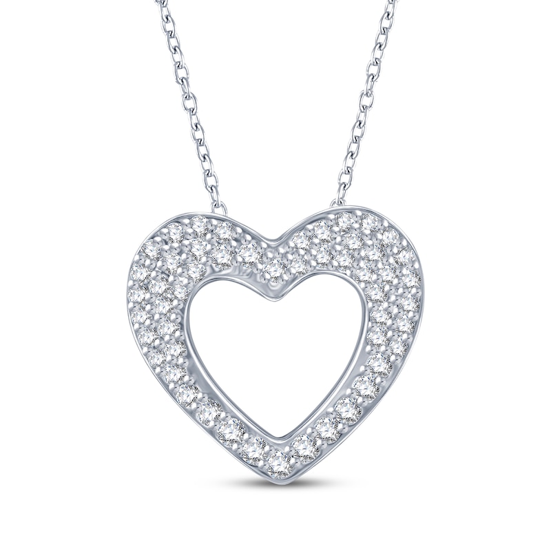 Main Image 3 of Lab-Created Ruby & White Lab-Created Sapphire Double-Sided Heart Necklace Sterling Silver 18&quot;