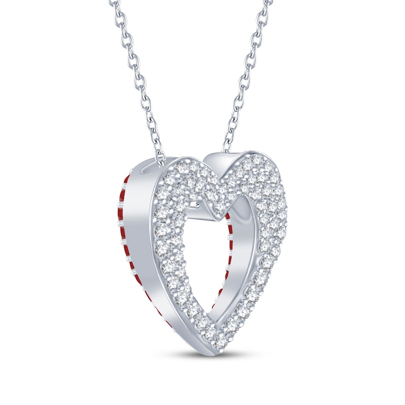 Main Image 4 of Lab-Created Ruby & White Lab-Created Sapphire Double-Sided Heart Necklace Sterling Silver 18&quot;