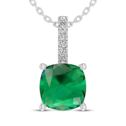 Cushion-Cut Lab-Created Emerald & White Lab-Created Sapphire Necklace Sterling Silver 18&quot;