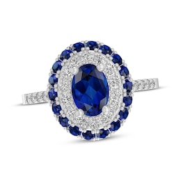 Oval-Cut Blue Lab-Created Sapphire & White Lab-Created Sapphire Halo Ring Sterling Silver