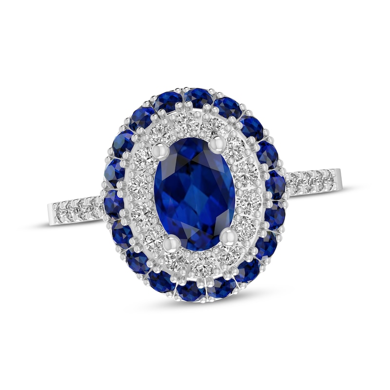 Main Image 1 of Oval-Cut Blue Lab-Created Sapphire & White Lab-Created Sapphire Halo Ring Sterling Silver