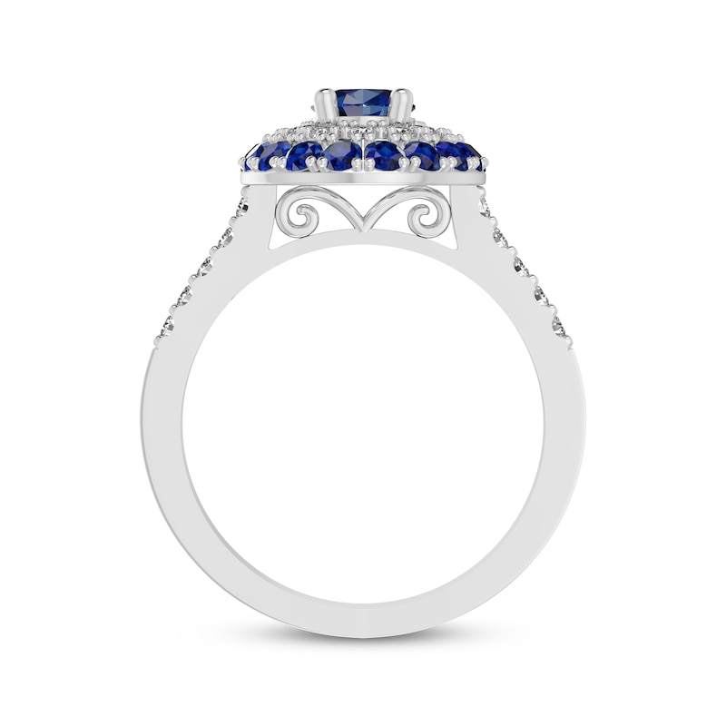 Main Image 3 of Oval-Cut Blue Lab-Created Sapphire & White Lab-Created Sapphire Halo Ring Sterling Silver