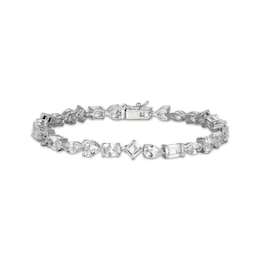 Multi-Shape White Lab-Created Sapphire Bracelet Sterling Silver 7.25&quot;