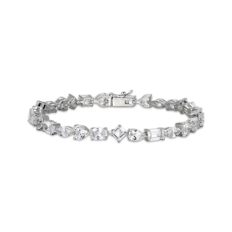 Main Image 1 of Multi-Shape White Lab-Created Sapphire Bracelet Sterling Silver 7.25&quot;