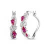 Thumbnail Image 1 of Multi-Shape Lab-Created Ruby & White Lab-Created Sapphire Swirl Hoop Earrings Sterling Silver