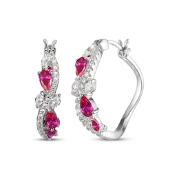 Multi-Shape Lab-Created Ruby & White Lab-Created Sapphire Swirl Hoop Earrings Sterling Silver