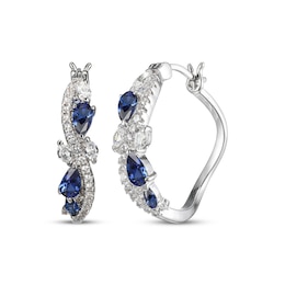 Multi-Shape Blue Lab-Created Sapphire & White Lab-Created Sapphire Swirl Hoop Earrings Sterling Silver