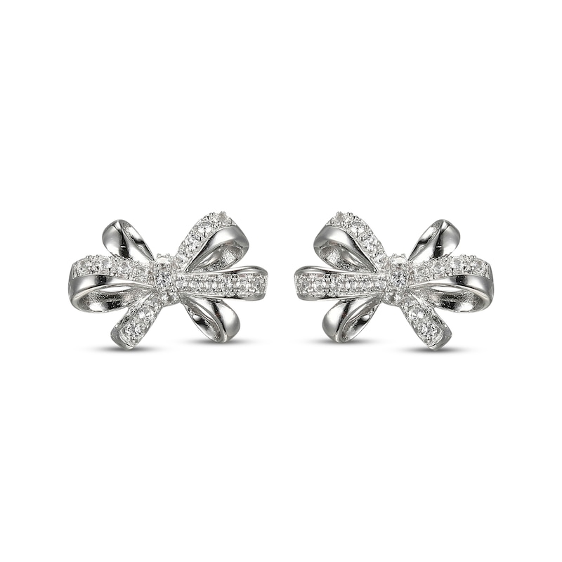 Main Image 2 of White Lab-Created Sapphire Bow Stud Earrings Sterling Silver