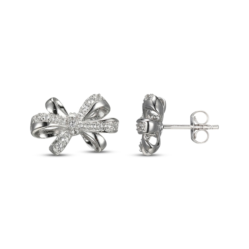 White Lab-Created Sapphire Bow Stud Earrings Sterling Silver