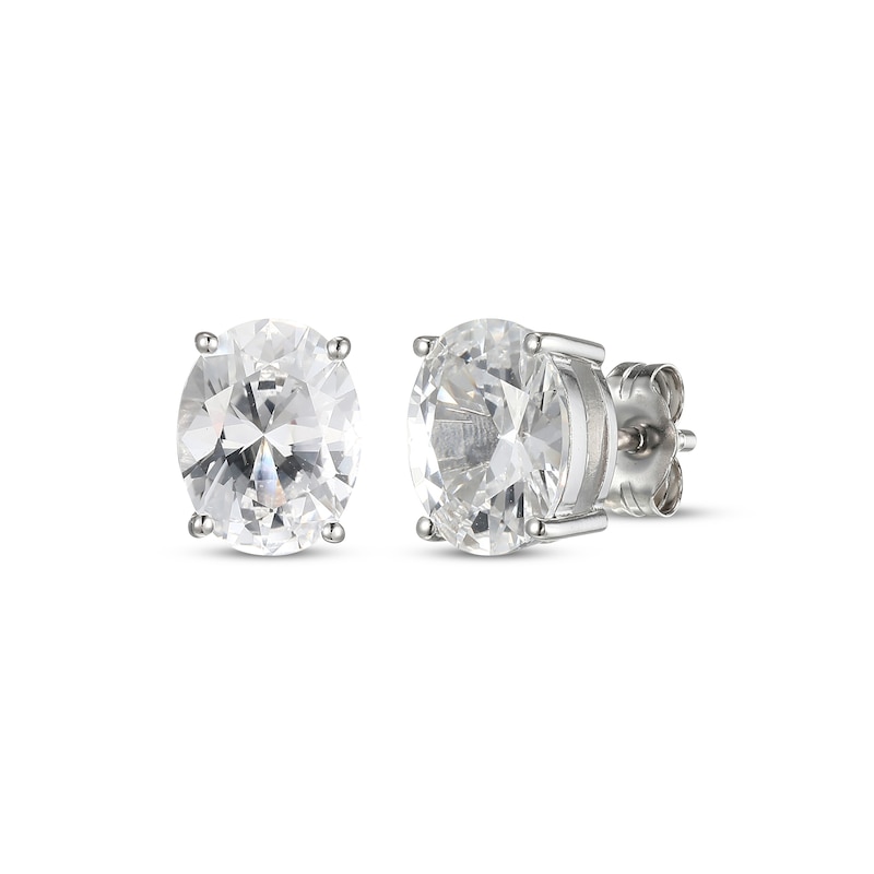 Oval-Shaped White Lab-Created Sapphire Solitaire Stud Earrings Sterling Silver