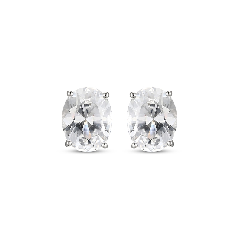 Oval-Shaped White Lab-Created Sapphire Solitaire Stud Earrings Sterling Silver