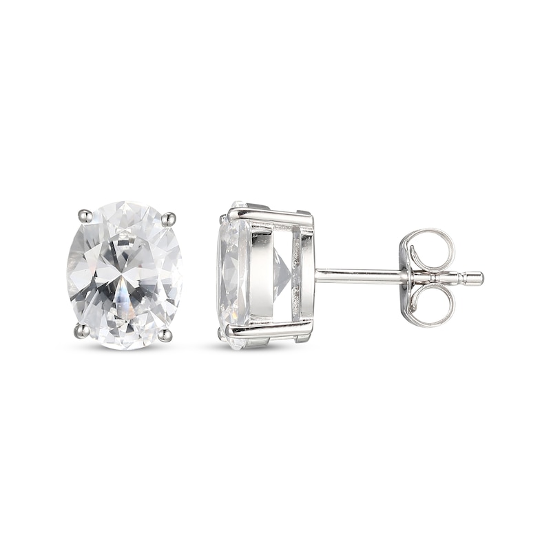 Oval-Shaped White Lab-Created Sapphire Solitaire Stud Earrings Sterling Silver