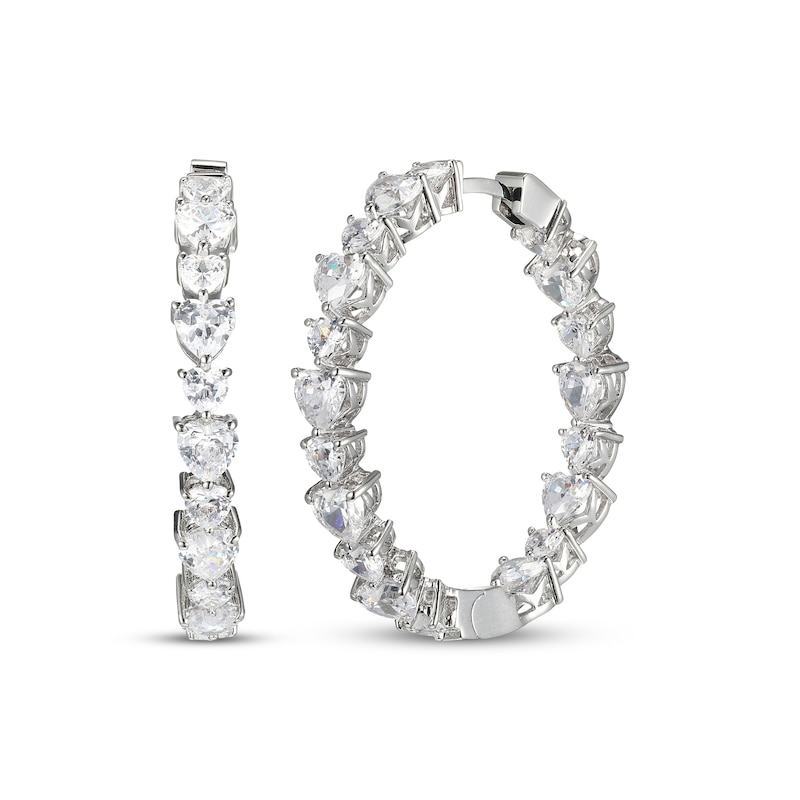 Main Image 1 of Heart-Shaped White Lab-Created Sapphire Inside-Out Hoop Earrings Sterling Silver