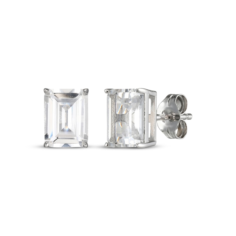 Emerald-Cut White Lab-Created Sapphire Solitaire Stud Earrings Sterling Silver