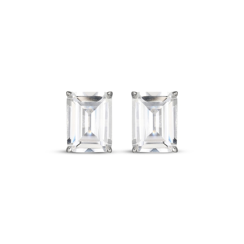 Emerald-Cut White Lab-Created Sapphire Solitaire Stud Earrings Sterling ...