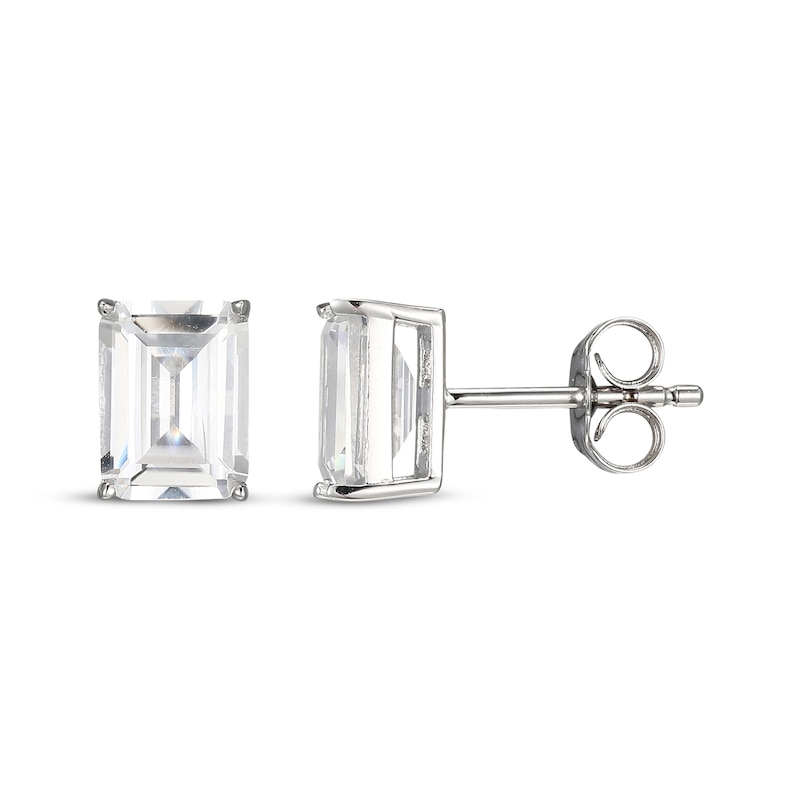 Emerald-Cut White Lab-Created Sapphire Solitaire Stud Earrings Sterling Silver