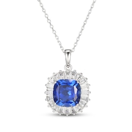 Cushion-Cut Blue Lab-Created Sapphire & White Lab-Created Sapphire Necklace Sterling Silver 18&quot;