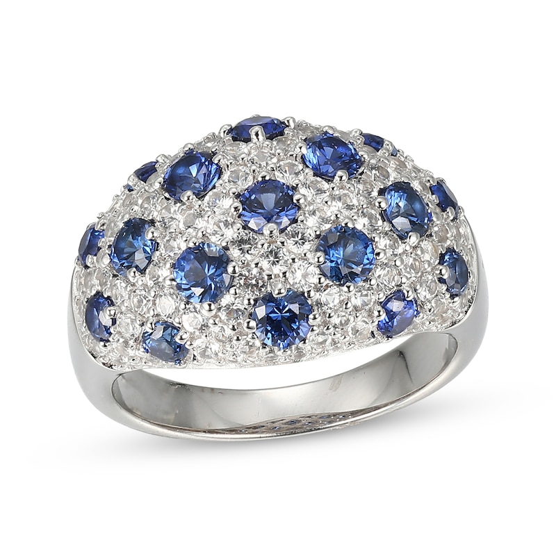 Main Image 1 of Blue & White Lab-Created Sapphire Cluster Ring Sterling Silver