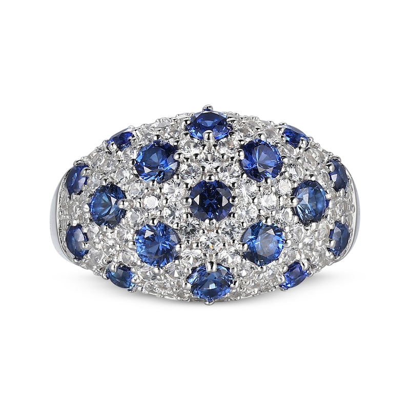 Main Image 3 of Blue & White Lab-Created Sapphire Cluster Ring Sterling Silver