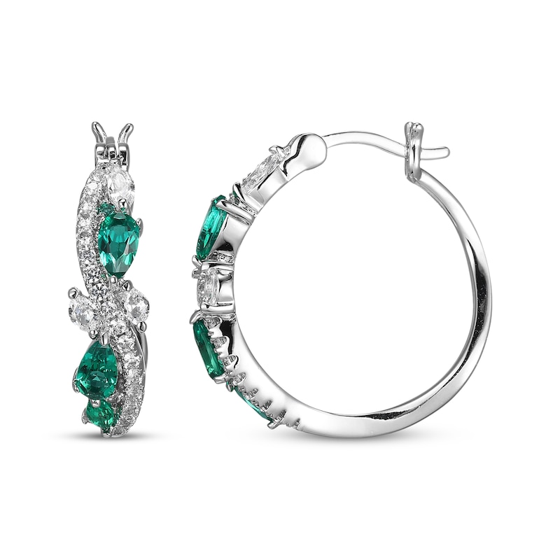 Multi-Shape Lab-Created Emerald & White Lab-Created Sapphire Swirl Hoop Earrings Sterling Silver