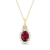 Thumbnail Image 1 of Oval-Cut Lab-Created Ruby & Diamond Starburst Halo Necklace 1/5 ct tw 10K Yellow Gold 18&quot;