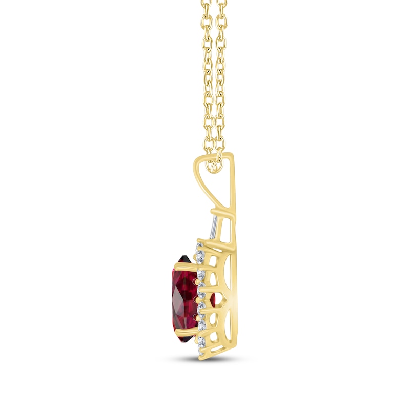 Main Image 2 of Oval-Cut Lab-Created Ruby & Diamond Starburst Halo Necklace 1/5 ct tw 10K Yellow Gold 18&quot;