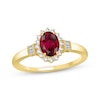 Thumbnail Image 1 of Oval-Cut Lab-Created Ruby & Diamond Starburst Halo Ring 1/5 ct tw 10K Yellow Gold