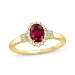 Oval-Cut Lab-Created Ruby & Diamond Starburst Halo Ring 1/5 ct tw 10K Yellow Gold