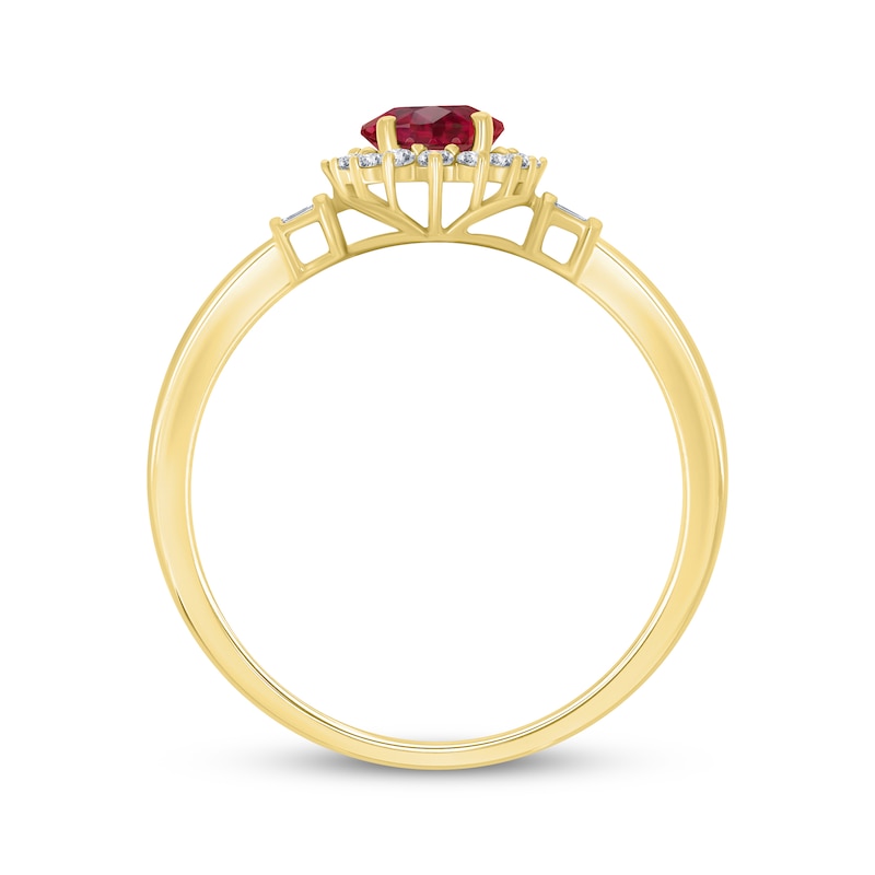 Main Image 2 of Oval-Cut Lab-Created Ruby & Diamond Starburst Halo Ring 1/5 ct tw 10K Yellow Gold