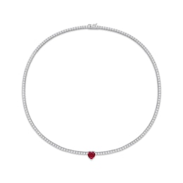 Heart-Shaped Lab-Created Ruby Choker Necklace Sterling Silver 15&quot;