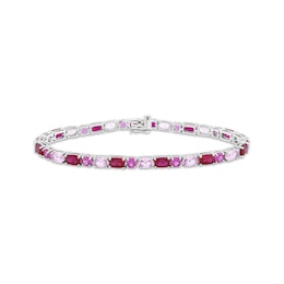 Multi-Shape Lab-Created Ruby & Pink Lab-Created Sapphire Link Bracelet Sterling Silver 7.25&quot;