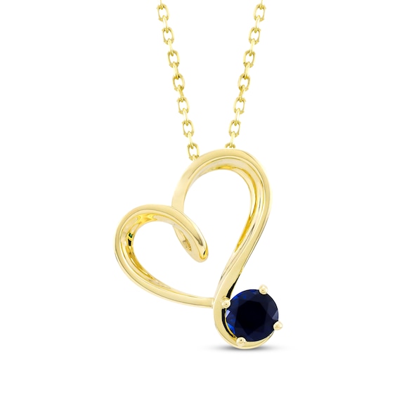 Lab-Created Sapphire Swirling Heart Necklace 10K Yellow Gold 18