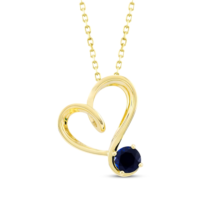 Main Image 1 of Blue Lab-Created Sapphire Swirling Heart Necklace 10K Yellow Gold 18&quot;