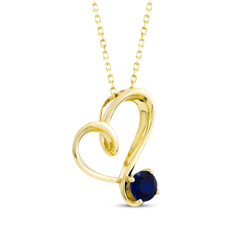 Main Image 2 of Blue Lab-Created Sapphire Swirling Heart Necklace 10K Yellow Gold 18&quot;