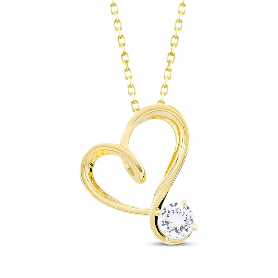 White Lab-Created Sapphire Swirling Heart Necklace 10K Yellow Gold 18"