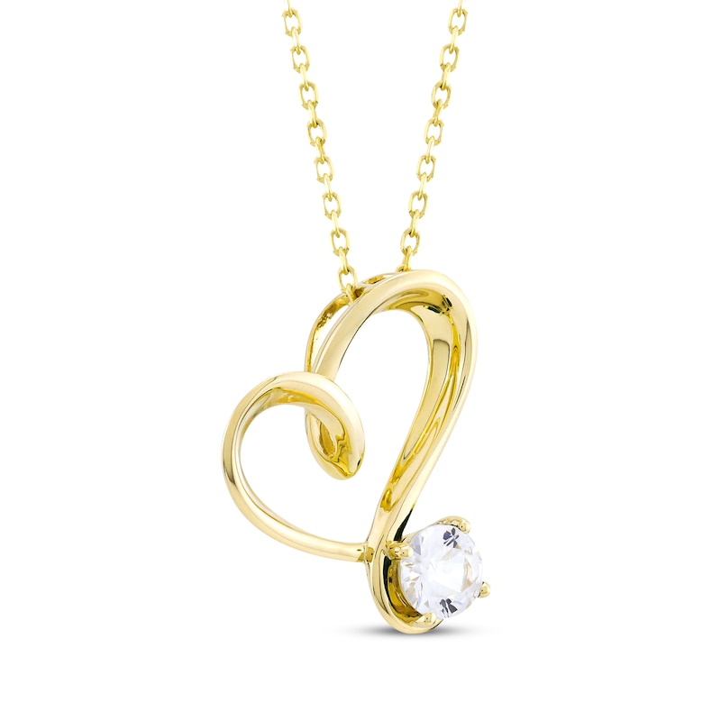 Main Image 2 of White Lab-Created Sapphire Swirling Heart Necklace 10K Yellow Gold 18&quot;