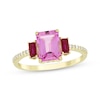 Thumbnail Image 1 of Emerald-Cut Pink Lab-Created Sapphire, Lab-Created Ruby & Diamond Ring 1/15 ct tw 10K Yellow Gold