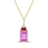 Thumbnail Image 0 of Emerald-Cut Pink Lab-Created Sapphire, Lab-Created Ruby & Diamond Accent Necklace 10K Yellow Gold 18"