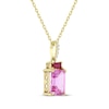 Thumbnail Image 1 of Emerald-Cut Pink Lab-Created Sapphire, Lab-Created Ruby & Diamond Accent Necklace 10K Yellow Gold 18"