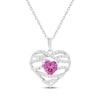 Thumbnail Image 0 of Heart-Shaped Pink Lab-Created Sapphire & White Lab-Created Sapphire Crisscross Heart Necklace Sterling Silver 18"