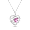 Thumbnail Image 1 of Heart-Shaped Pink Lab-Created Sapphire & White Lab-Created Sapphire Crisscross Heart Necklace Sterling Silver 18"