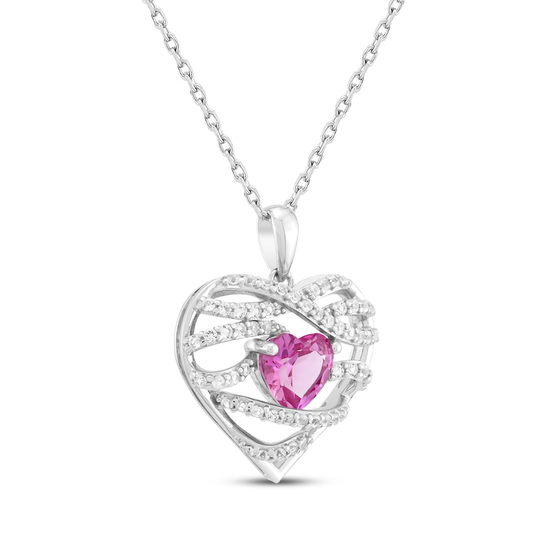 Heart-Shaped Pink Lab-Created Sapphire & White Lab-Created Sapphire Crisscross Heart Necklace Sterling Silver 18"